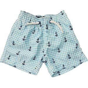 Trunks Surf & Swim Co. swim trunks. Nautical Anchor Gingham Print 2T